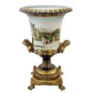 Ânfora Vaso Luxo Porcelana e Metal c Alças e Pés Design Luxo