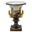 Ânfora Vaso Porcelana Azul Escuro Paisagem Pintura Luxo