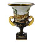 Ânfora Vaso Porcelana Azul Escuro Pintura Paisagem Luxo