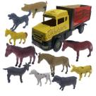 Animais da Fazenda Caminhão Brinquedo Kit 10 Bichos com Carreta Infantil Carro Menino