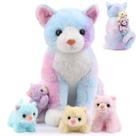 Animal de pelúcia Hydren Cat Mommy com 4 gatinhos de 35 cm para crianças