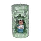 Anjinho na Vela Decorativa. Rossoni Velas. Entalhe a mão com anjo em resina 4 cm.Verde. 07x13