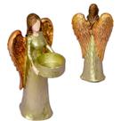 Anjo Castiçal Resina Decoração Pequeno Dourada 19cm