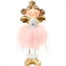 Anjo Decorativo Branco e Rosa Com Coroa e Asas Douradas com Led Mãos
