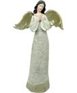 Anjo Decorativo Com Gliter Branco Enfeite Natal Resina 38cm