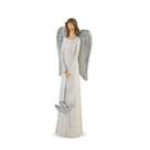 Anjo Decorativo Prata Segurando Pomba 25cm Altura