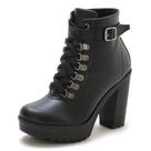 Ankle Boot Feminino Liso Salto Alto Zíper Fivela Moderno