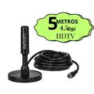 Antena Digital Amplificada Interna Externa Conversor 5 Metros Base Imã 4.5 DBI HDTV/UHF/VHF