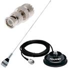 Antena Móvel Vhf 1/4 de Onda M-300C Suporte Magnético Cabo 4 metros Adaptador Bnc Macho Uhf Fêmea Icom Yaesu