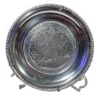 Antigo Prato Decorativo Em Metal Prateado - R 10975