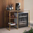 Aparador Adega Bar Bourbon 95cm Industrial em Aço para Sala Home Bar e Gourmet - Dourado/carvalho