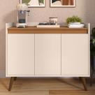 Aparador Armario Buffet Pés Palito Victória 3 Portas Off white/Freijó - Comprar Móveis em Casa