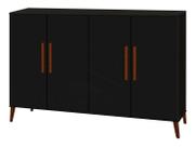 Aparador bog. 4 portas pés de madeira maciça estilo buffet cor preto fosco