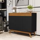 Aparador Buffet 3 Portas 100% MDF Detalhe Ripado Pés De Madeira Maciça