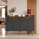 Aparador Buffet 4 Portas Cantinho Café Lulu Pés Palito Cor Cinza Freijó Comprar Móveis em Casa