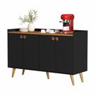 Aparador Buffet 4 Portas Cantinho Café Lulu Pés Palito Cor Preto Freijó Comprar Móveis em Casa
