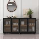 Aparador Buffet 4 Portas De Vidro Ditália R-638 Cor:riviera Preto Riviera Preto Aparador Buffet 4 Portas De Vidro Ditália R-638 Cor:riviera Preto Riviera Preto