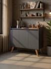 Aparador Buffet 90cm Retro Mdf Grafite Madri - On Móveis