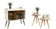 Aparador Buffet Adega Bar Odin + Conjunto Mesa Apoio e Lateral Classic Cor Off/Nature