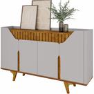 Aparador Buffet Balcão Bechara Tamisa ripado 4 portas largura de 160 cm cantos curvo OFF White Naturale