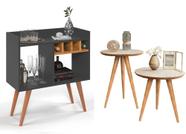 Aparador Buffet Bar com Adega Rubi Cinza + Conjunto de Mesas Apoio e Lateral Classic Off/Nat Aparador Buffet Bar com Adega Rubi Cinza + Conjunto de Mesas Apoio e Lateral Classic Off/Nat