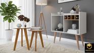 Aparador Buffet Bar com Adega Rubi + Conjunto de Mesas Apoio e Lateral Maju New Off White/Nature Aparador Buffet Bar com Adega Rubi + Conjunto de Mesas Apoio e Lateral Maju New Off White/Nature