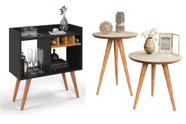 Aparador Buffet Bar com Adega Rubi Preto/Nat + Conjunto de Mesas Apoio e Lateral Classic Off/Nat Aparador Buffet Bar com Adega Rubi Preto/Nat + Conjunto de Mesas Apoio e Lateral Classic Off/Nat