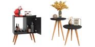 Aparador Buffet Cantinho do Café Linus + Conjunto Mesas Apoio e Lateral Classic Preto