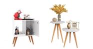 Aparador Buffet Cantinho Retrô Linos + Conjunto De Mesas Apoio e Lateral Classic - Branco