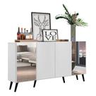 Aparador Buffet com Espelho e Pés Retrô Branco/preto Aparador Buffet com Espelho e Pés Retrô Branco/preto