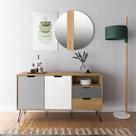 Aparador Buffet Estocolmo 2 Portas 2 Gavetas MDP 140cm Grafite Branco Prata Artely