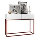 Aparador Buffet Hall De Entrada Luxo Eros 02 Gavetas 90cm Branco Com Cobre
