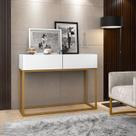 Aparador Buffet Hall De Entrada Luxo Eros 02 Gavetas 90cm Branco Com Dourado