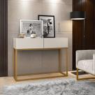 Aparador Buffet Hall De Entrada Luxo Eros 02 Gavetas 90cm Off White Com Dourado