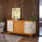 Aparador Buffet para Sala de Jantar 2 Portas Flexíveis Curvo 2 Gavetas Monaco Marrom/Cinamomo/Off White Aparador Buffet para Sala de Jantar 2 Portas Flexíveis Curvo 2 Gavetas Monaco Marrom/Cinamomo/Off White
