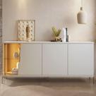 Aparador Buffet Para Sala de Jantar 4 Portas 182cm Pés Industrial Dourado Mosele C04 Off White Matte Freijó - Lyam Decor Aparador Buffet Para Sala de Jantar 4 Portas 182cm Pés Industrial Dourado Mosele C04 Off White Matte Freijó - Lyam Decor