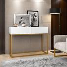 Aparador Buffet Pequeno 2 Gavetas Eros 90cm Bancada Para Bar Em Casa Cantinho do Café Luxuoso e Moderno Pé Dourado