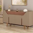 Aparador Buffet Portas em Mdf Ripado Real Pés de Madeira Maciça Danúbio