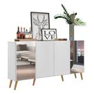 Aparador Buffet Retrô com Espelho Multimóveis Vegas FG3562 Branco/Natural