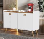 Aparador Buffet Sala 4 Portas Lara Pés Palito Cor Branco / Freijó - MJM Casa dos Móveis