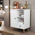 Aparador Buffet Sala com Porta 1 Gaveta Pés Palito Retrô Tip Top - Branco