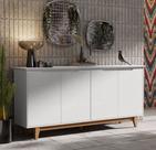 Aparador Buffet Sala Flow 4 Portas com Pés de Madeira Branco - Rede Móveis Aparador Buffet Sala Flow 4 Portas com Pés de Madeira Branco - Rede Móveis