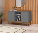 Aparador Buffet Sala Linhares 120cm com Pés de Madeira Cinza com Nature - Rede Móveis Aparador Buffet Sala Linhares 120cm com Pés de Madeira Cinza com Nature - Rede Móveis