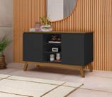 Aparador Buffet Sala Linhares 120cm com Pés de Madeira Preto com Nature - Rede Móveis Aparador Buffet Sala Linhares 120cm com Pés de Madeira Preto com Nature - Rede Móveis