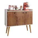 Aparador Buffet Wood Prime 3 Portas Cantinho Café Prateleira Organizadora Pés Palito Decoração Retrô - Off WhiteFreijó - RPM Móveis