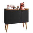 Aparador Buffet Wood Prime 3 Portas Cantinho Café Prateleira Organizadora Pés Palito Decoração Retrô - PretoNature - RPM Móveis