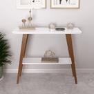 Aparador Caio 90x30 Tampo Mdf 30mm Pé Em Madeira Branco/amadeirado