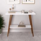 Aparador Caio 90x30 Tampo MDF 30mm pé em Madeira Branco/Amadeirado