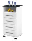 Aparador gaveteiro aç 4 gavetas com rodinhas balcão cor branco com tampo marmorizado Aparador gaveteiro aç 4 gavetas com rodinhas balcão cor branco com tampo marmorizado