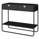 Aparador Orgânico Luna Artesano 100 cm (larg) em MDP Nero Duas Gavetas Base Metal Preto